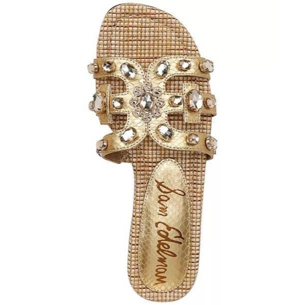 Sam Edelman embellish Bay Ray Straw Flat Slide Sandals SlipperGold Sparkle SZ 9